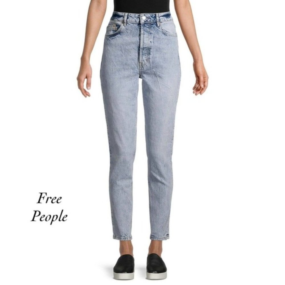 We The Free Free People Zuri High Rise Mom‎ Lived in Blue Jeans 24 NWT